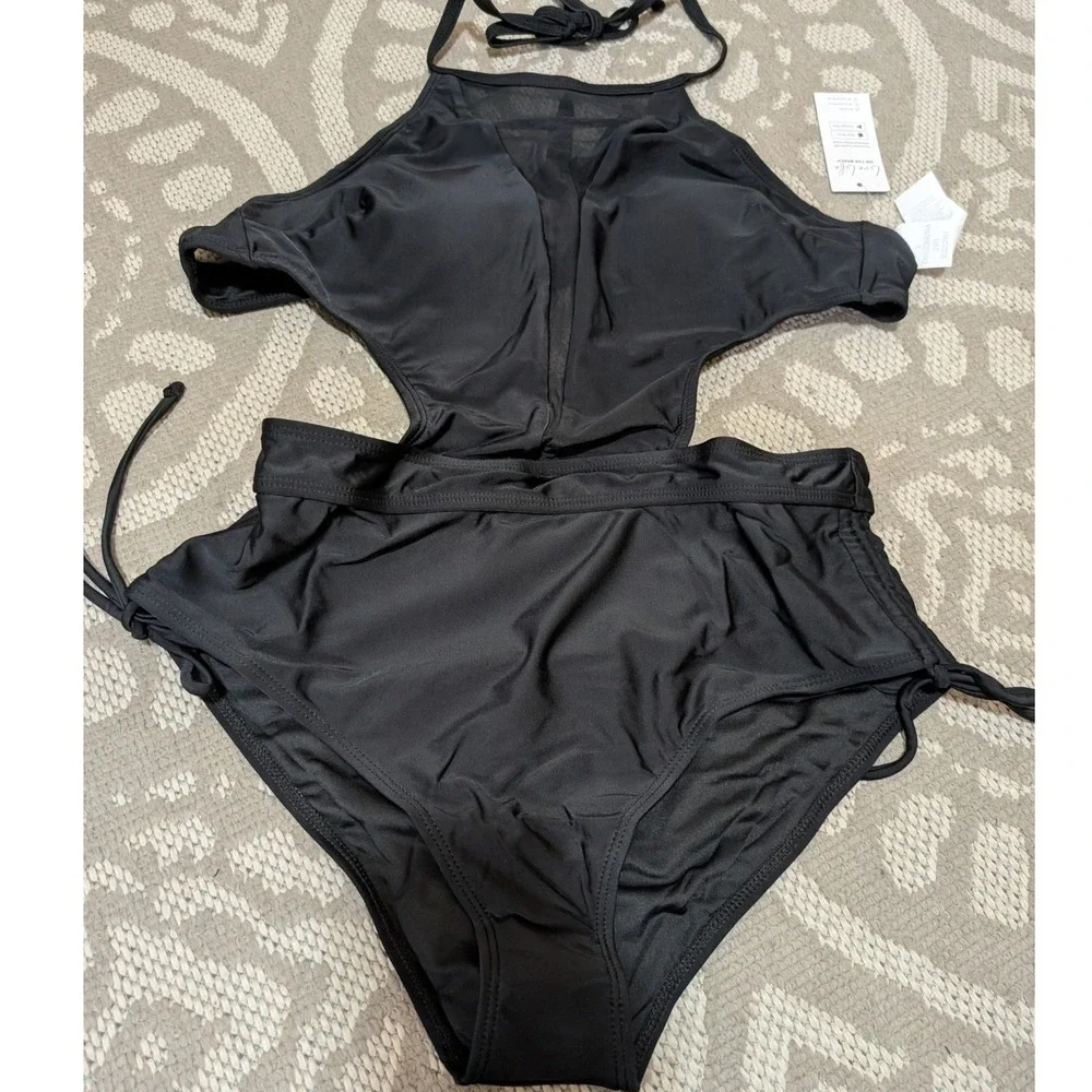 Cupshe One Piece Swimsuit Womens Small Black NWT Mesh Cutout Monokini High Neck